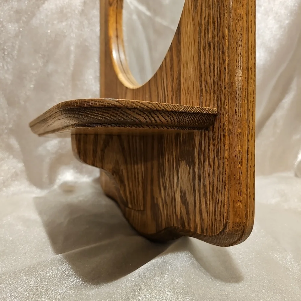 Vintage Hand Madw Elegant Oak Wall Mirror with Shelf